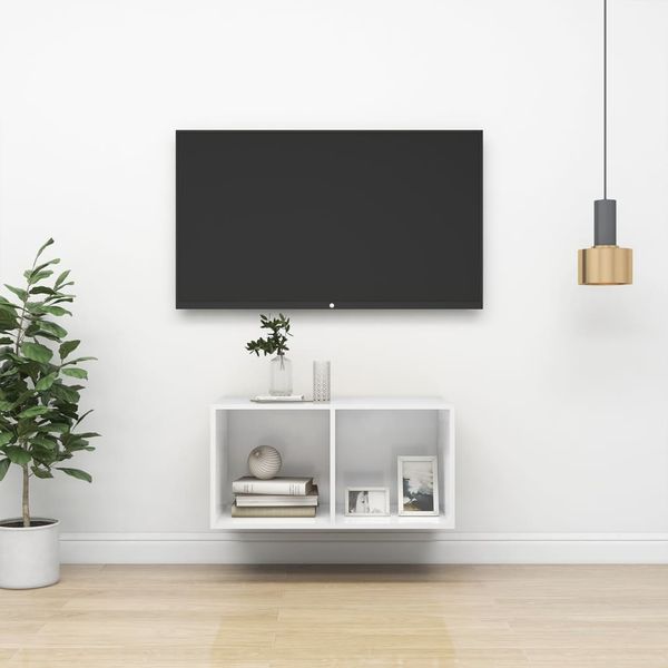 vidaXL Nástenná TV skrinka, lesklá biela 37x37x72 cm, kompozitné drevo