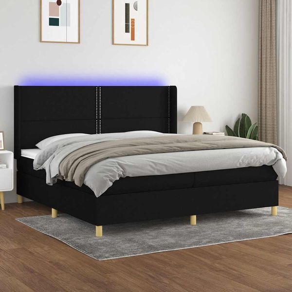 vidaXL Posteľ boxsping s matracom a LED čierna 200x200 cm látka