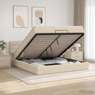 vidaXL Polohovací postel s matrací Krémová 140 x 190 cm Látka