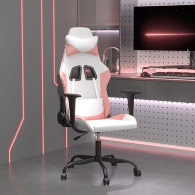vidaXL Herná stolička biela a ružová umelá koža