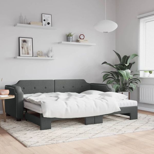 vidaXL Rozkladacia denná posteľ s matracmi tmavosivá 80x200 cm látka