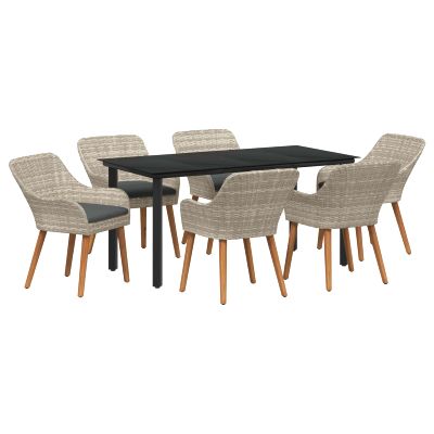 vidaXL Záhradný jedálenský set s vankúšom 7 pcs Svetlosivá polyratan