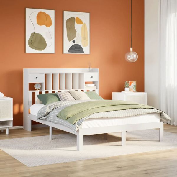 vidaXL Posteľ s knižnicou bez matraca biela 140x190cm borovicový masív