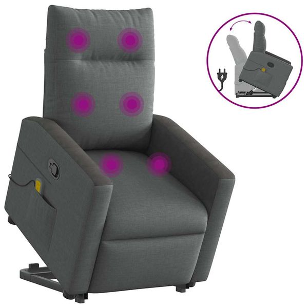 vidaXL Zdvíhacie a sklápacie masážne kreslo tmavosivé látka