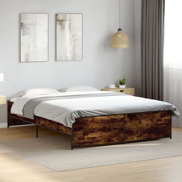 vidaXL Posteľný rám dymový dub 160x200 cm kompozitné drevo a kov