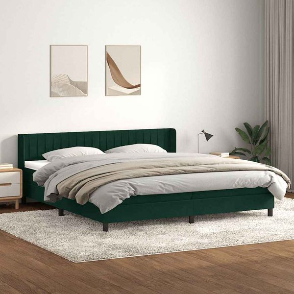 vidaXL Posteľný rám boxsping s matracom tmavozelený 180x210 cm zamat