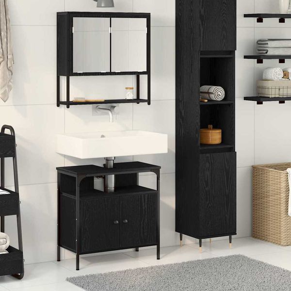 vidaXL Sada kúpeľňového nábytku Nástenný 2 pcs Čierna Kompozitné drevo