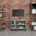 vidaXL TV stolík s kovovými nohami sivý dub sonoma 69,5x30x50 cm