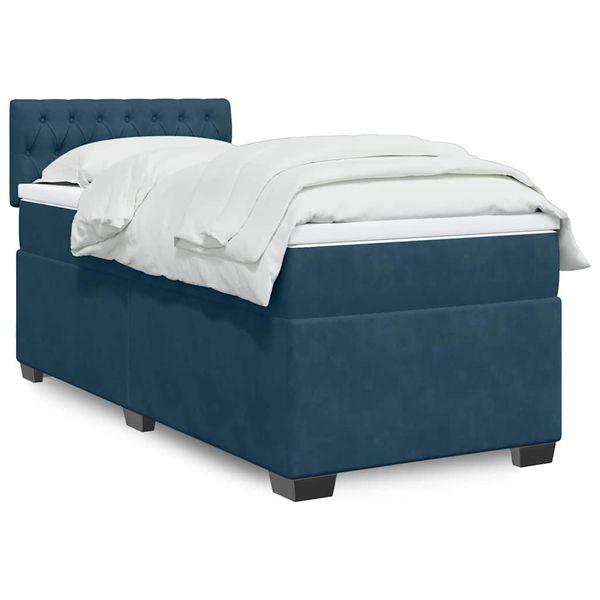 vidaXL Posteľný rám boxsping s matracom tmavomodrý 90x190 cm zamat