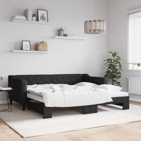 vidaXL Denná posteľ s rozkladacou posteľou čierna 90x190 cm látka