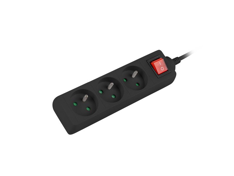 Predlžovací kábel Lanberg PS1, 3 zásuvky, 1,5 m, vypínač, čierna