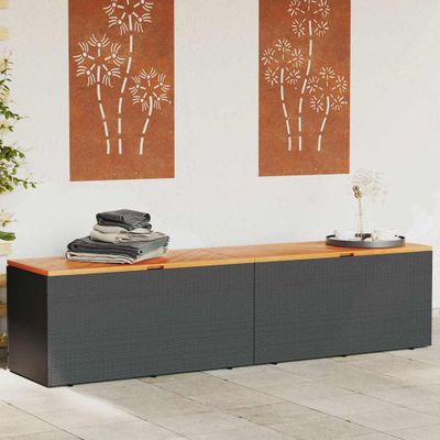 vidaXL Záhrad. úložný box čierny 220x50x54 cm polyratan akáciové drevo
