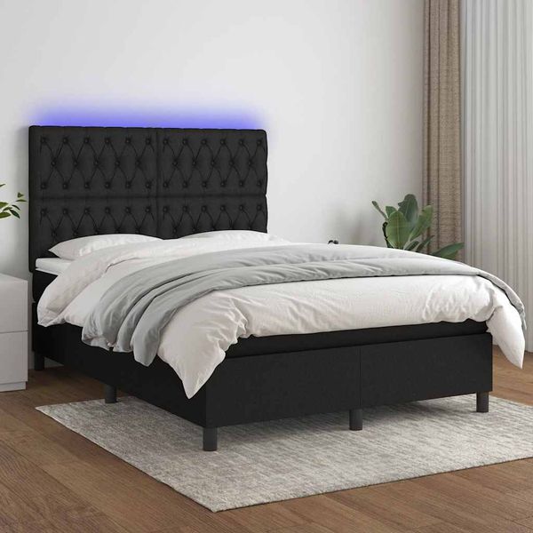 vidaXL Posteľ boxsping s matracom a LED čierna 140x200 cm látka