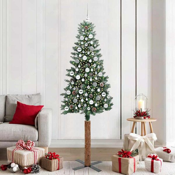 vidaXL Úzky vianočný stromček s 300 LED-i so stojanom Zelená 210 cm