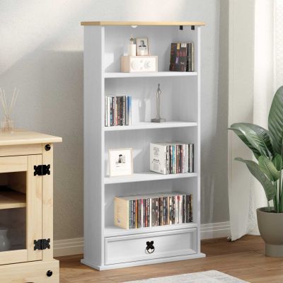 vidaXL CD skrinka Biela 52 x 17.5 x 103 cm Masívne borovicové drevo