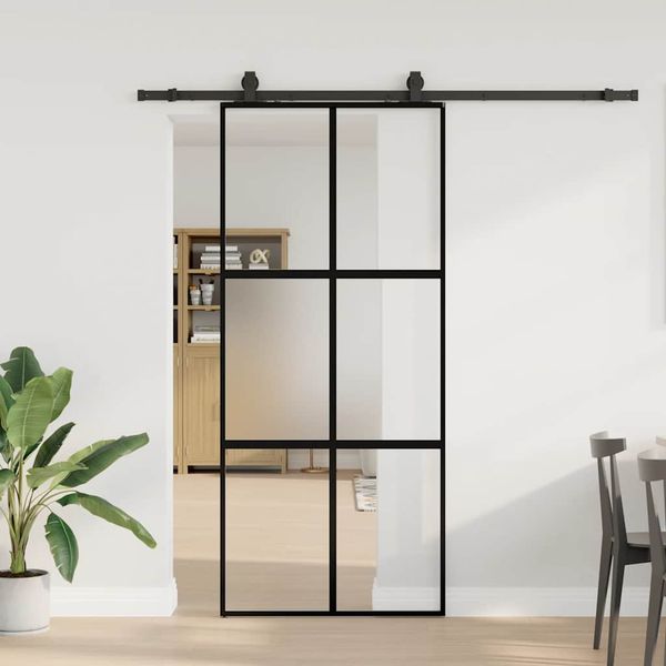 vidaXL Posuvné dvere s kovaním čierne 90x205 cm tvrdené sklo