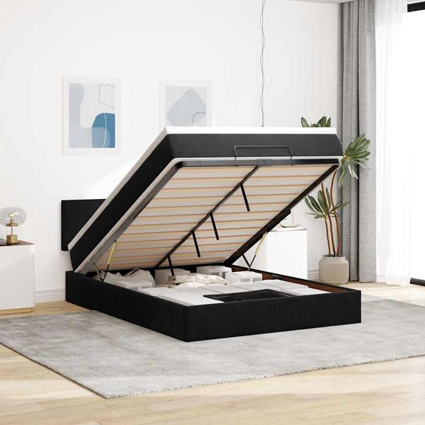 VidaXL Osmanská posteľ s matracom a LED diódami čierna 140x190cm zamat