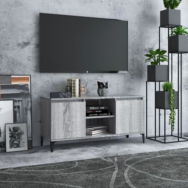 vidaXL TV skrinka, kovové nohy, sivá sonoma 103,5x35x50 cm