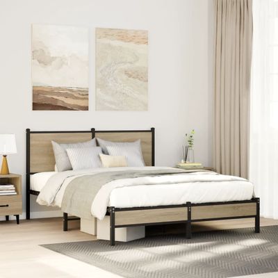vidaXL Kovový posteľný rám bez matraca dub sonoma 137x190 cm