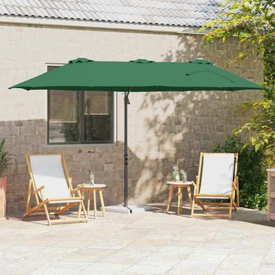 vidaXL Slnečník Zelená 372 x 198 x 243 cm Polyester a hliník