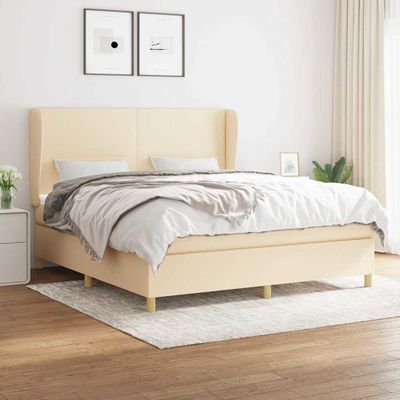 vidaXL Posteľný rám boxspring s matracom krémový 160x200 cm látka