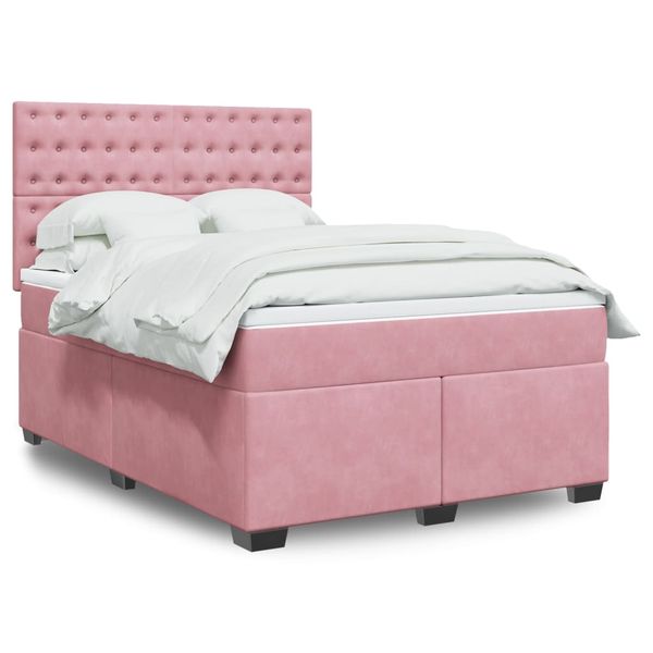 vidaXL Posteľný rám boxsping s matracom ružový 140x190 cm zamat