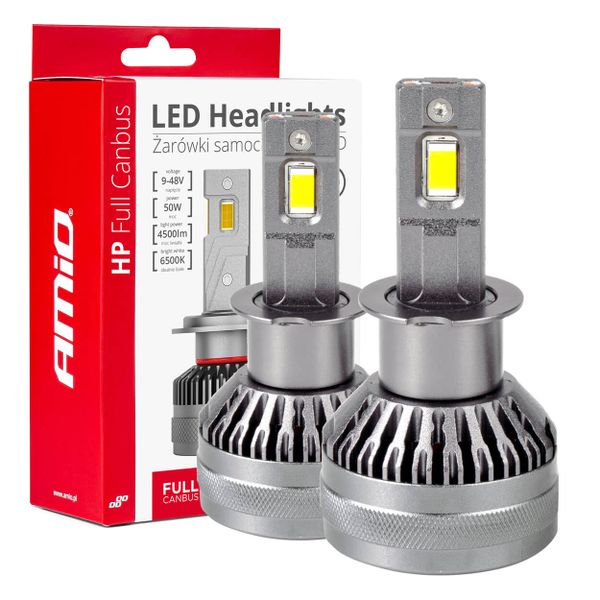 LED žiarovky hlavného svietenia HP Full Canbus H3 12V 24v 6500k AMiO-03672
