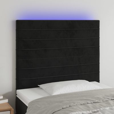 vidaXL Čelo postele s LED čierne 80x5x118/128 cm zamat