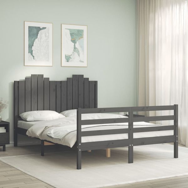 vidaXL Rám postele s čelom sivý 140x190 cm masívne drevo