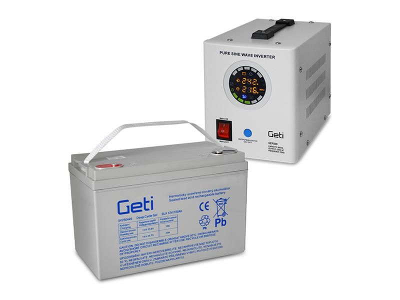 Zdroj záložný GETI GEP500 sinus 500W + bateria 100Ah