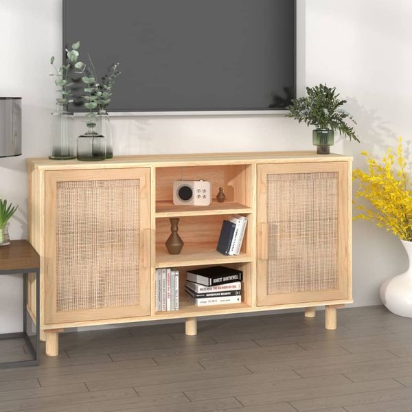 vidaXL Komoda hnedá 105x30x60 cm masívna borovica a prírodný ratan