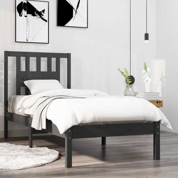 vidaXL Posteľný rám, sivý drevený masív 75x190 cm malé jednolôžko