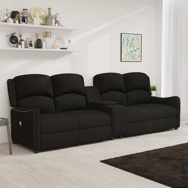 vidaXL 4-miestne sklápacie masážne kreslo+držiaky na poháre, čierne
