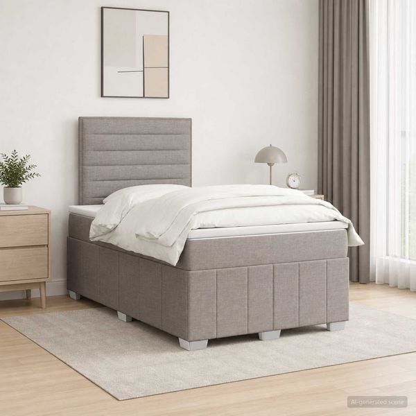 vidaXL LED boxspring posteľ s matracom Sivohnedá 120 x 190 cm Látka