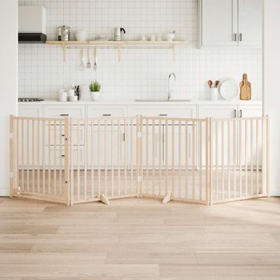 vidaXL Psia bránka s dvierkami, skladacia, 4 panely, 320 cm, masívne jedľové drevo