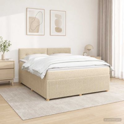 vidaXL Posteľ boxspring s matracom Krémová 160 x 200 cm Látka