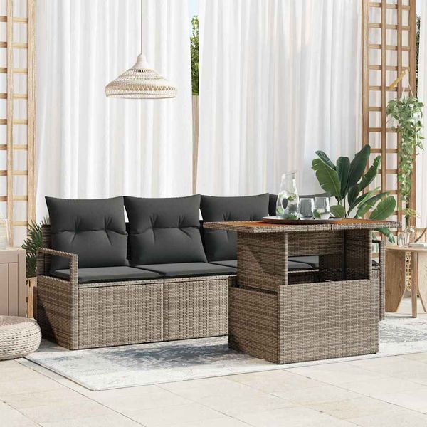 vidaXL Súprava záhradných pohoviek s úložiskom 5 pcs Sivá Poly ratan