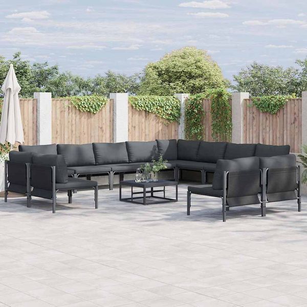 vidaXL Súprava záhradných pohoviek s vankúšom 12 pcs Čierna Oceľ