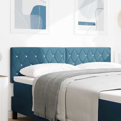 vidaXL LED hlavová doska s LED pásikmi Tmavomodrá 160 cm Zamat