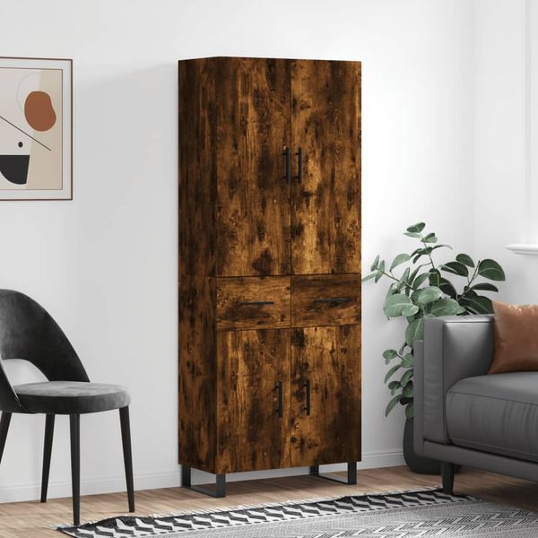 vidaXL Vysoká skrinka dymový dub 69,5x34x180 cm spracované drevo
