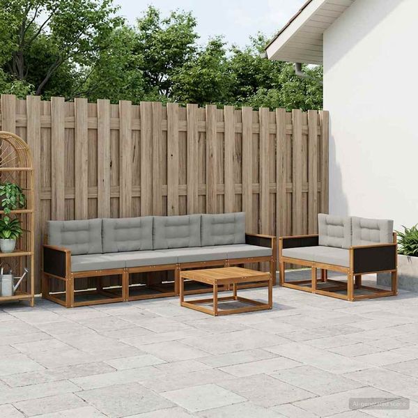 vidaXL Záhradná súprava gaučov 7 pcs Prírodná a svetlosivá