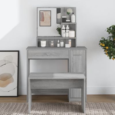 vidaXL Toaletný stolík so zrkadlom sivý dub sonoma 86,5x35x136 cm