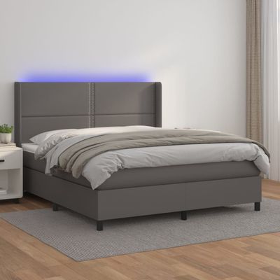 vidaXL Boxspring posteľ s matracom a LED sivá 180x200 cm umelá koža