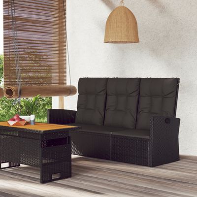vidaXL Sklápacia záhradná lavička s vankúšmi čierna 173 cm polyratan