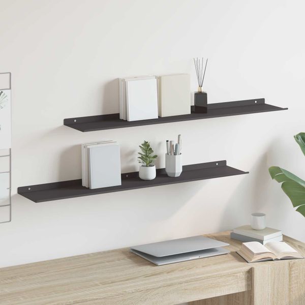 vidaXL Závesná polica Nástenný 2 pcs Čierny 100 x 18 x 2,5 cm Oceľ