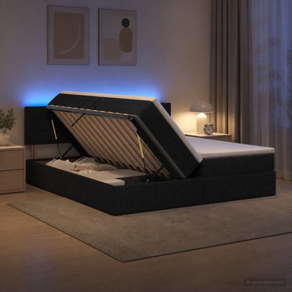 vidaXL LED úložná posteľ s matracom Čierna 180 x 200 cm Látka