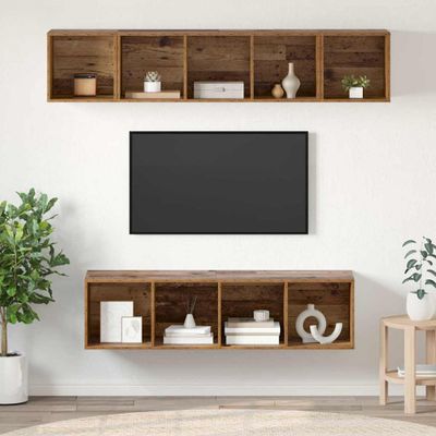 vidaXL Zostava TV skriniek Nástenný 4 pcs Staré drevo Kompozitné drevo