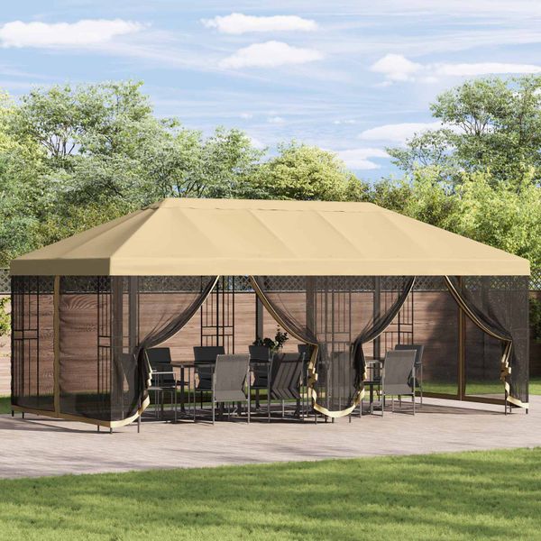 vidaXL Altánok so stenami 6 x 3 m Krémová Polyester a oceľ 190