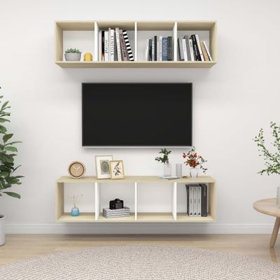 vidaXL Nástenné TV skrinky 2 ks, biela a dub sonoma, kompozitné drevo