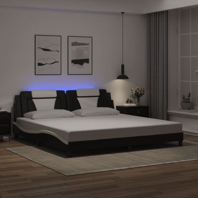 vidaXL Rám postele Viana s LED bez matraca čierny a biely 200x200 cm
